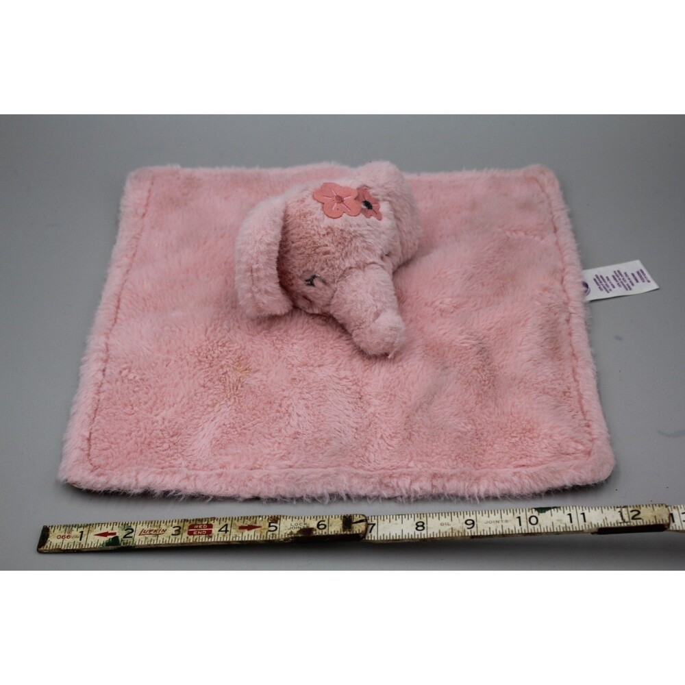 Parents Choice Elephant Lovey Baby Blanket Floral Pink Flowers 12" Satin Back